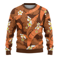Orange Banana Leaf Hawaii Ugly Christmas Sweater Lau Maia Plumeria Tropical Summer Vibes