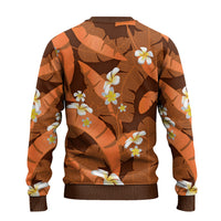 Orange Banana Leaf Hawaii Ugly Christmas Sweater Lau Maia Plumeria Tropical Summer Vibes