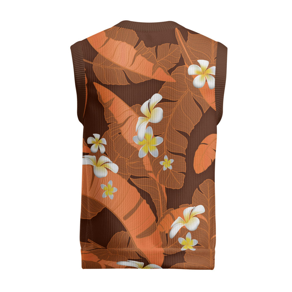 Orange Banana Leaf Hawaii Christmas Knitted V-Neck Vest Lau Maia Plumeria Tropical Summer Vibes