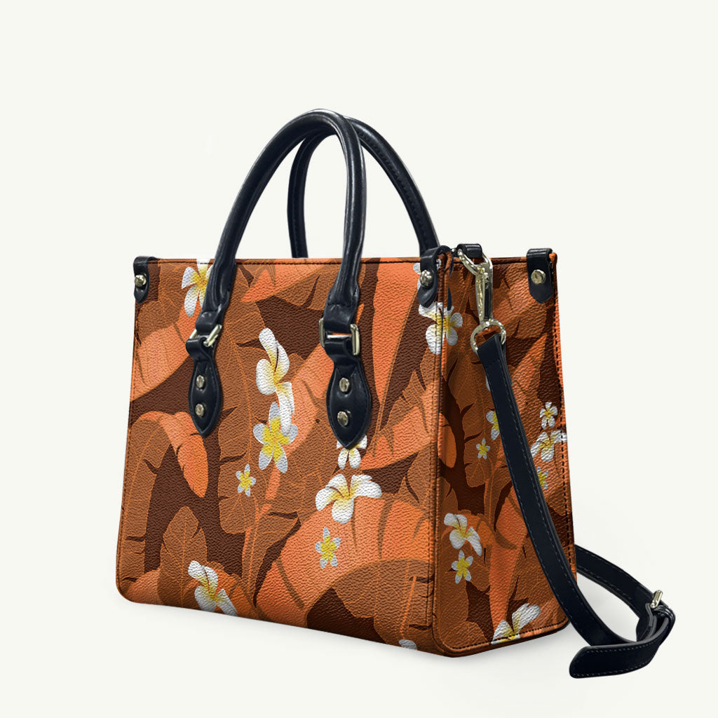 Orange Banana Leaf Hawaii Leather Bag Lau Maia Plumeria Tropical Summer Vibes LT14 Orange - Polynesian Pride