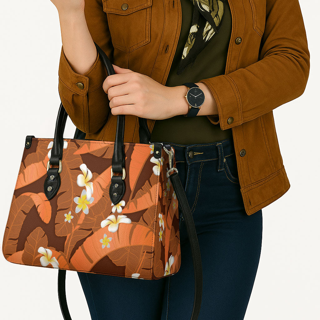 Orange Banana Leaf Hawaii Leather Bag Lau Maia Plumeria Tropical Summer Vibes LT14 - Polynesian Pride
