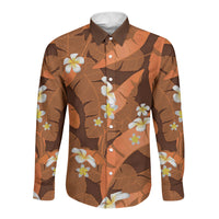 Orange Banana Leaf Hawaii Long Sleeve Button Shirt Lau Maia Plumeria Tropical Summer Vibes LT14 Unisex Orange - Polynesian Pride