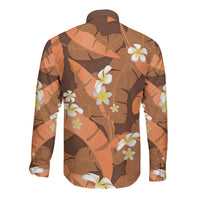 Orange Banana Leaf Hawaii Long Sleeve Button Shirt Lau Maia Plumeria Tropical Summer Vibes LT14 - Polynesian Pride