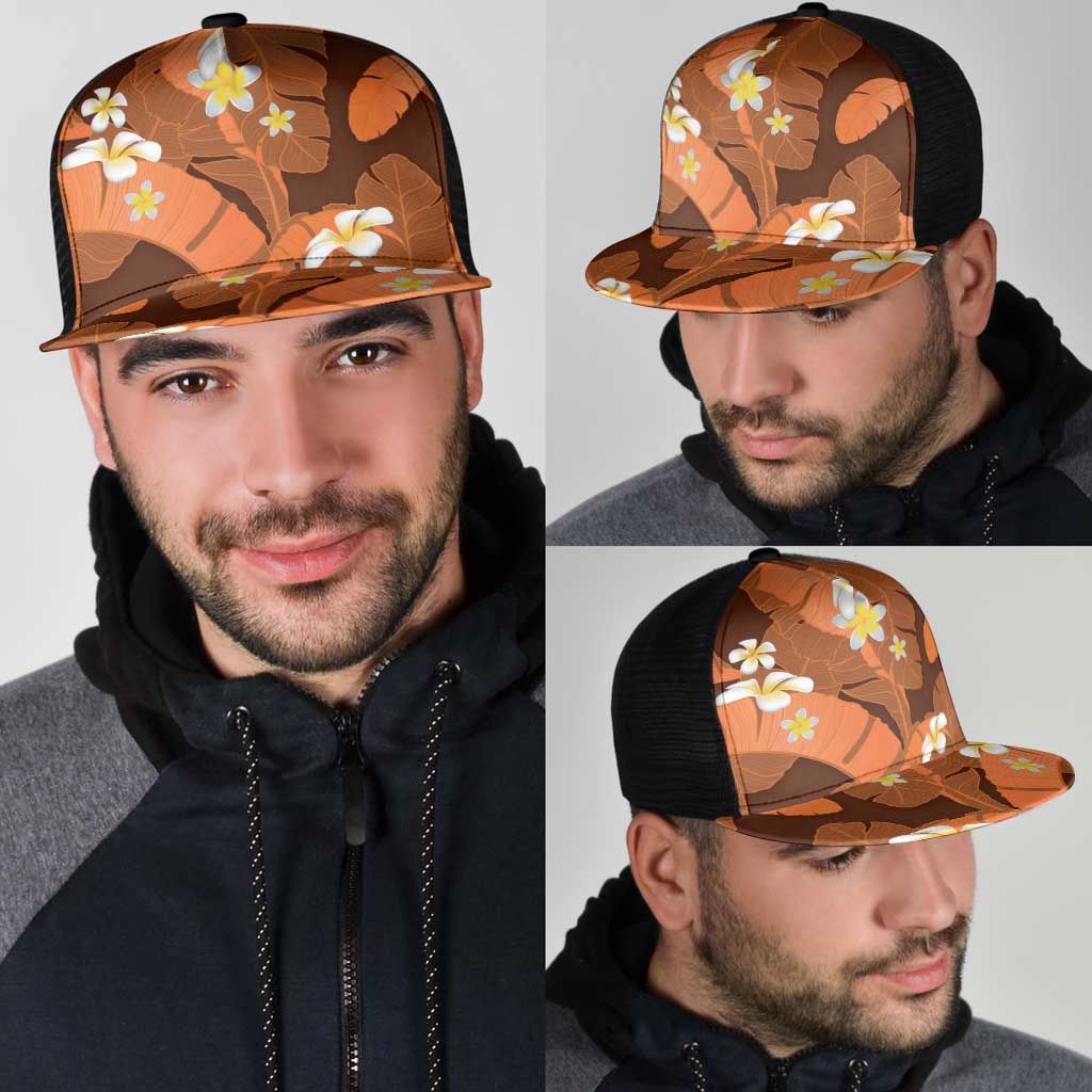 Orange Banana Leaf Hawaii Mesh Trucker Cap Lau Maia Plumeria Tropical Summer Vibes LT14 - Polynesian Pride