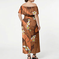 Orange Banana Leaf Hawaii Off Shoulder Maxi Dress Lau Maia Plumeria Tropical Summer Vibes LT14 - Polynesian Pride