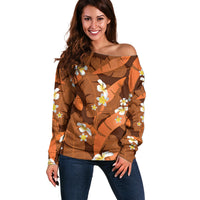 Orange Banana Leaf Hawaii Off Shoulder Sweater Lau Maia Plumeria Tropical Summer Vibes LT14 Women Orange - Polynesian Pride