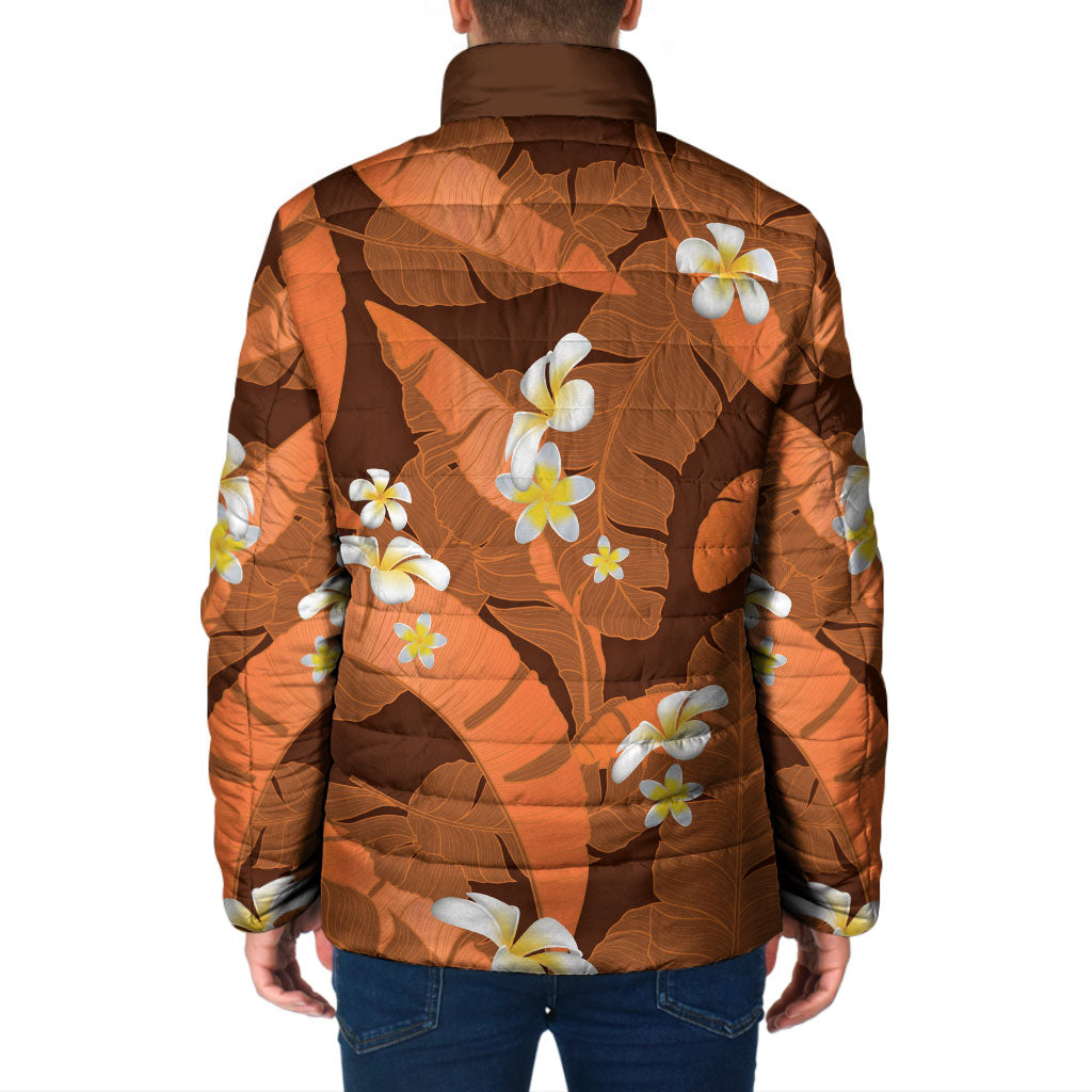 Orange Banana Leaf Hawaii Padded Jacket Lau Maia Plumeria Tropical Summer Vibes LT14 - Polynesian Pride