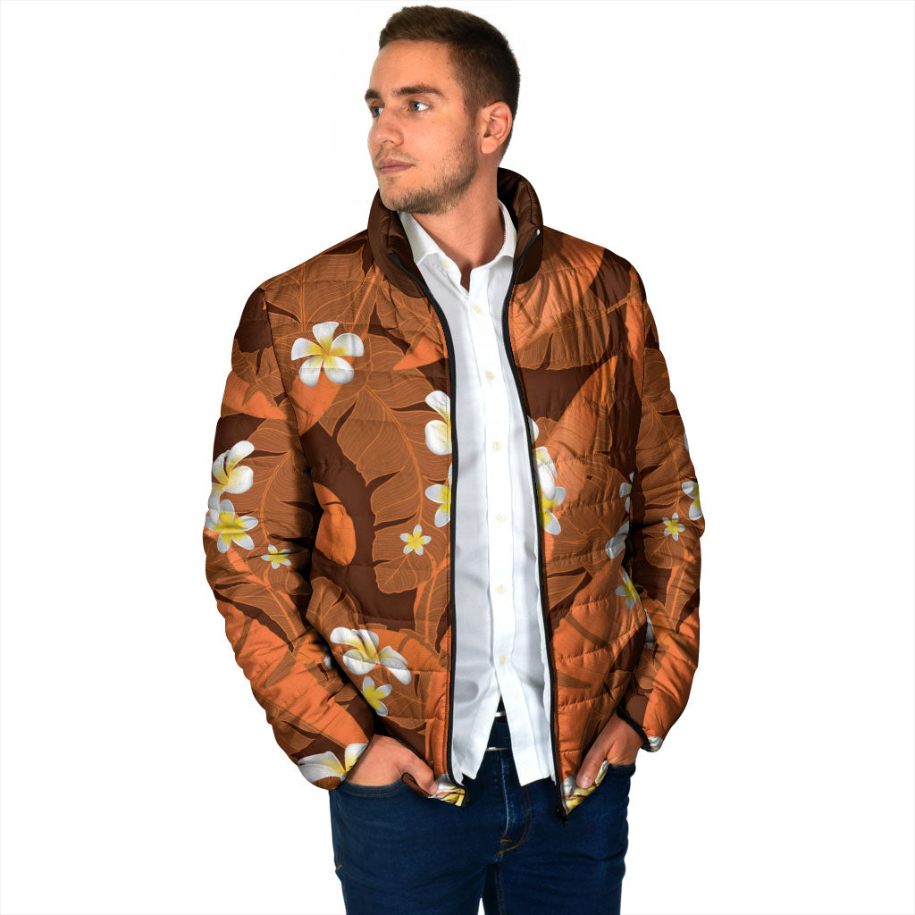 Orange Banana Leaf Hawaii Padded Jacket Lau Maia Plumeria Tropical Summer Vibes LT14 - Polynesian Pride