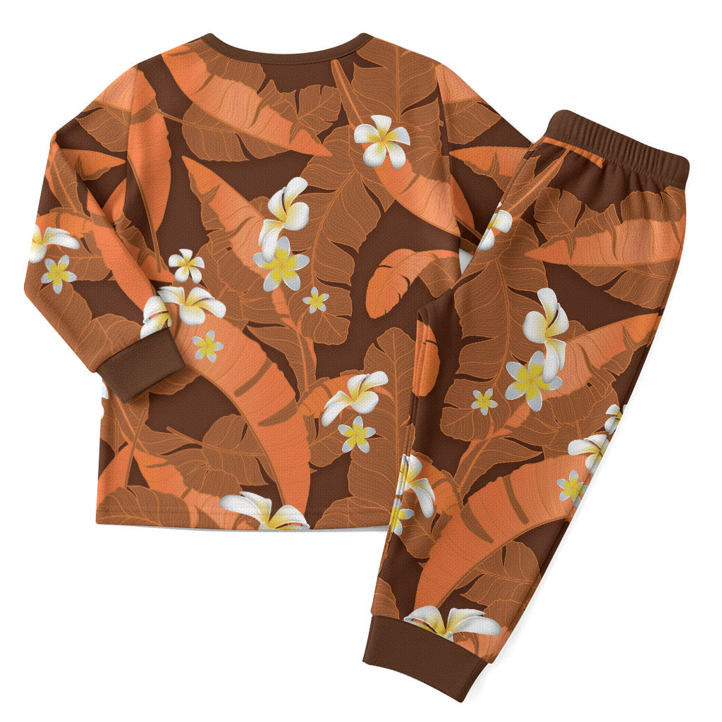 Orange Banana Leaf Hawaii Christmas Pajama Set Lau Maia Plumeria Tropical Summer Vibes