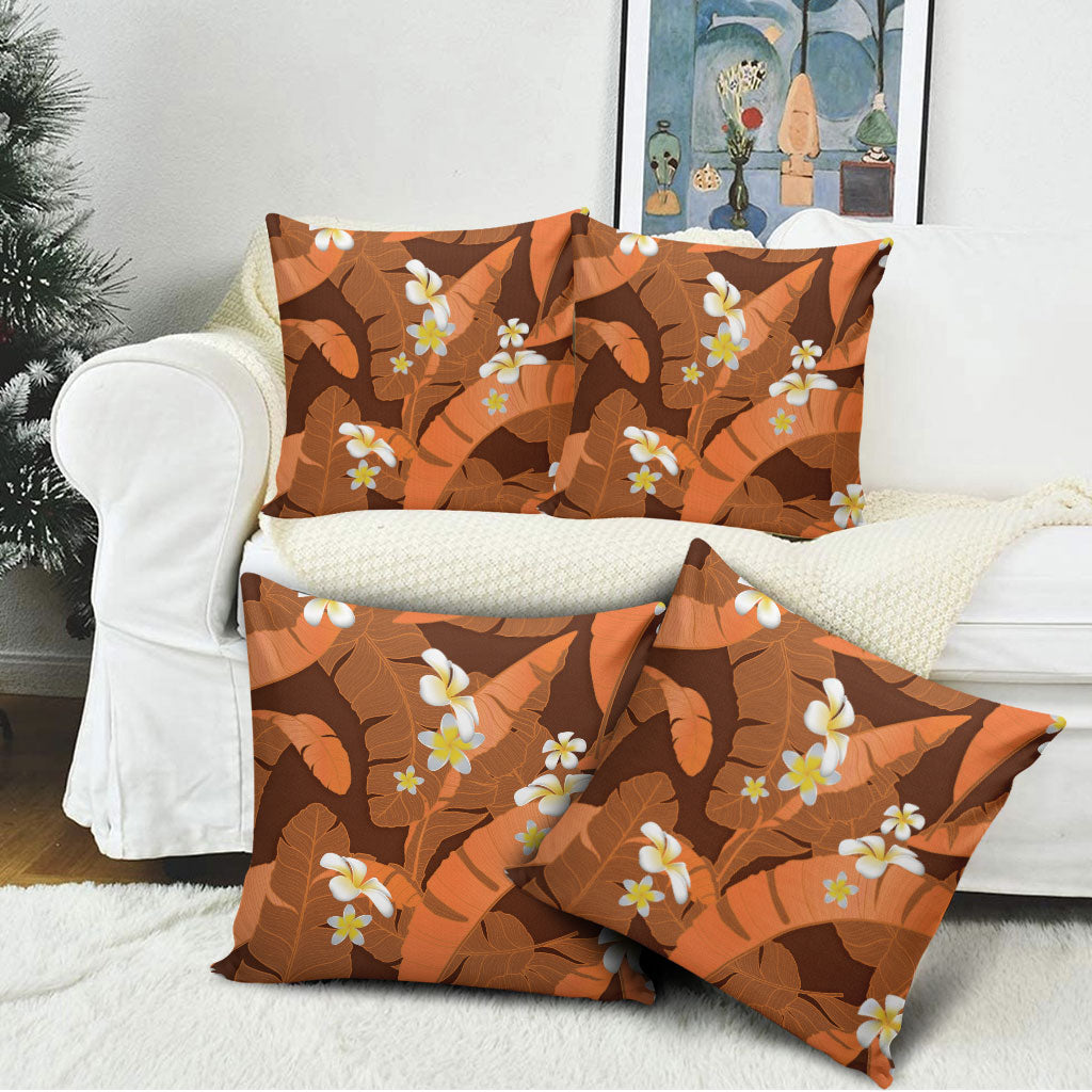 Orange Banana Leaf Hawaii Pillow Cover Lau Maia Plumeria Tropical Summer Vibes LT14 - Polynesian Pride