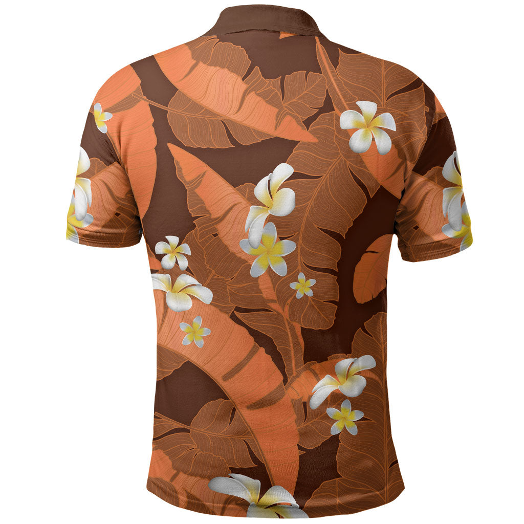 Orange Banana Leaf Hawaii Polo Shirt Lau Maia Plumeria Tropical Summer Vibes LT14 - Polynesian Pride