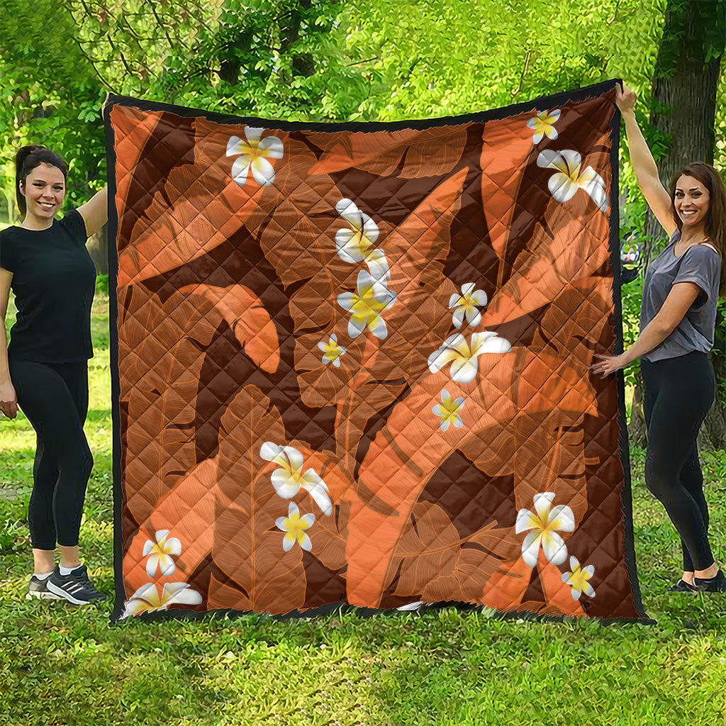 Orange Banana Leaf Hawaii Quilt Lau Maia Plumeria Tropical Summer Vibes LT14 - Polynesian Pride