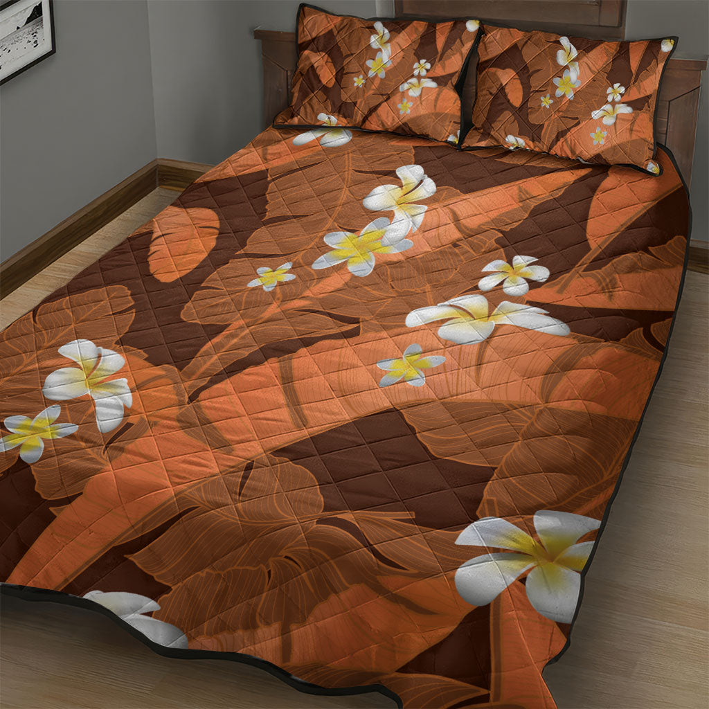 Orange Banana Leaf Hawaii Quilt Bed Set Lau Maia Plumeria Tropical Summer Vibes LT14 - Polynesian Pride