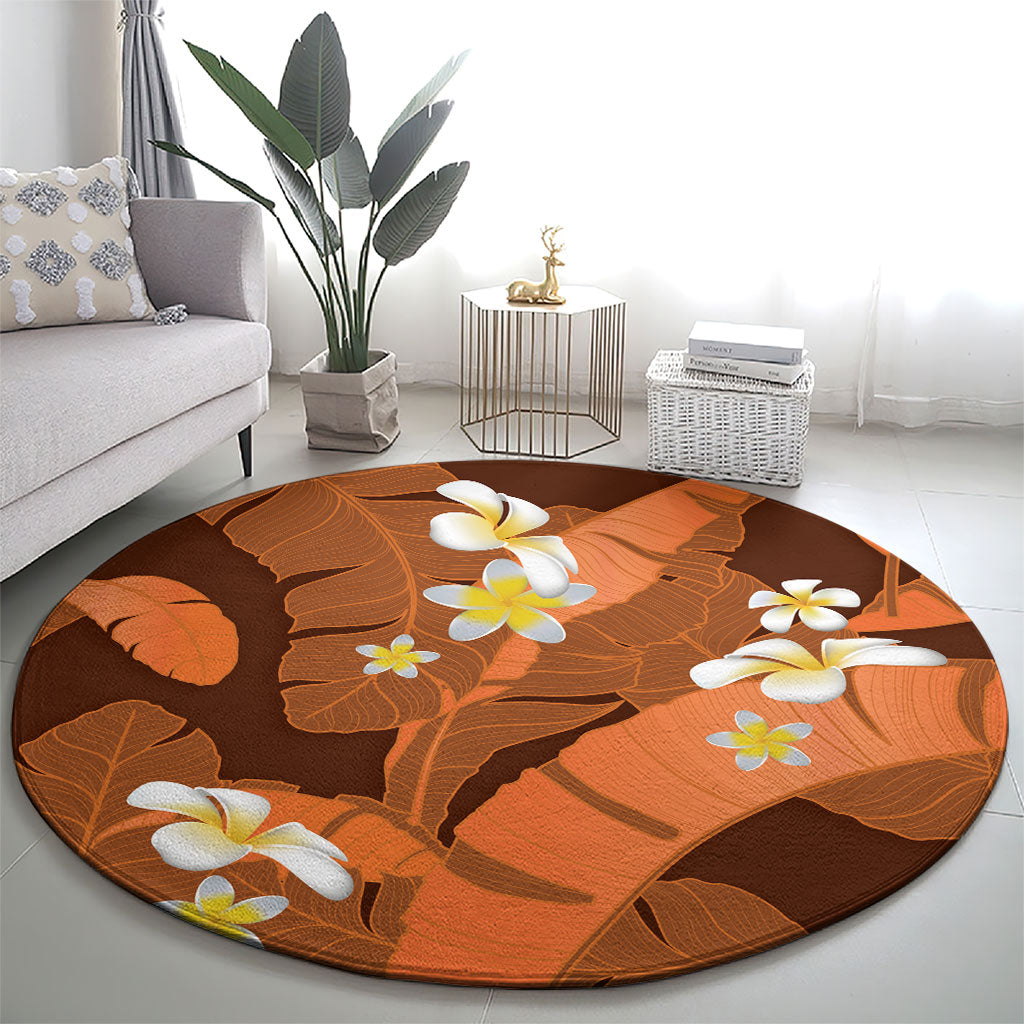 Orange Banana Leaf Hawaii Round Carpet Lau Maia Plumeria Tropical Summer Vibes LT14 - Polynesian Pride