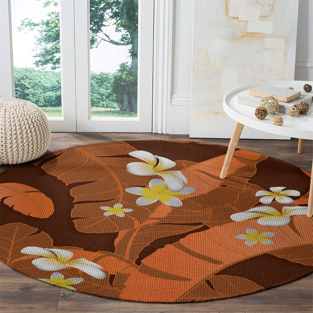 Orange Banana Leaf Hawaii Round Carpet Lau Maia Plumeria Tropical Summer Vibes LT14 - Polynesian Pride