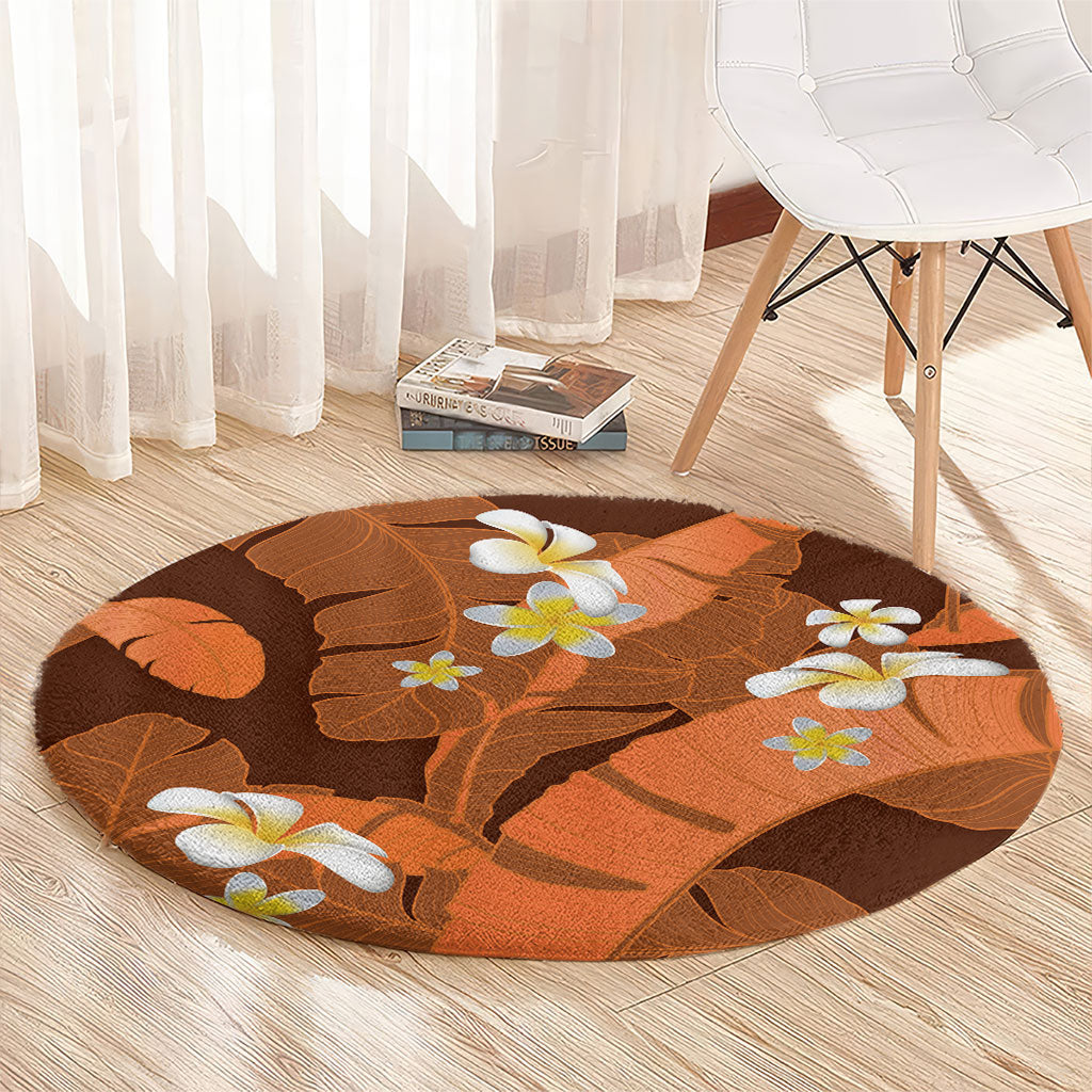 Orange Banana Leaf Hawaii Round Carpet Lau Maia Plumeria Tropical Summer Vibes LT14 - Polynesian Pride