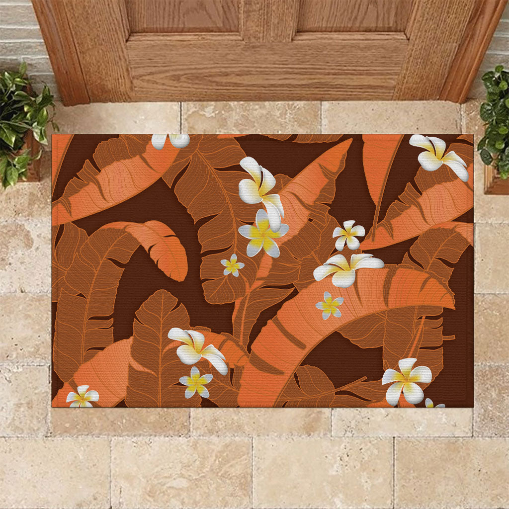 Orange Banana Leaf Hawaii Rubber Doormat Lau Maia Plumeria Tropical Summer Vibes LT14 Orange - Polynesian Pride