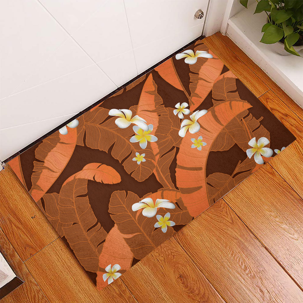 Orange Banana Leaf Hawaii Rubber Doormat Lau Maia Plumeria Tropical Summer Vibes LT14 - Polynesian Pride