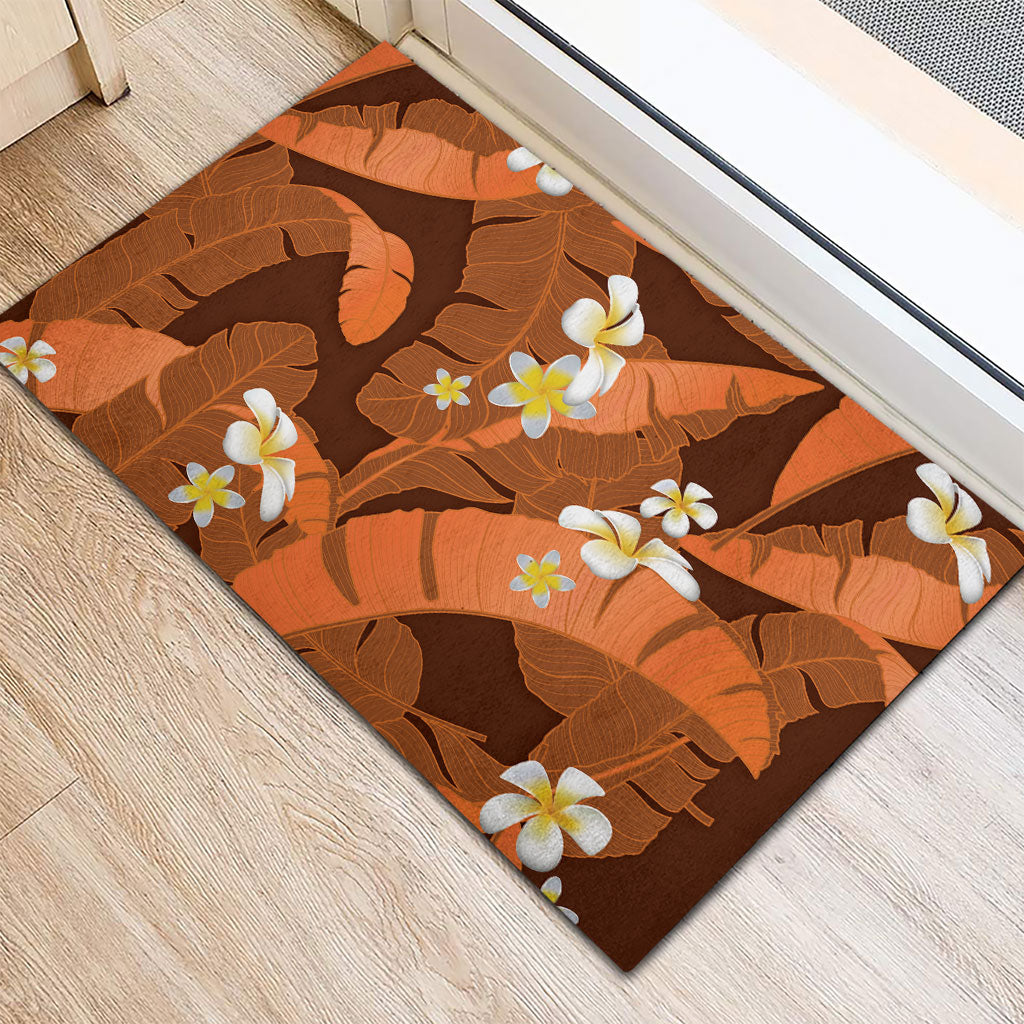 Orange Banana Leaf Hawaii Rubber Doormat Lau Maia Plumeria Tropical Summer Vibes LT14 - Polynesian Pride