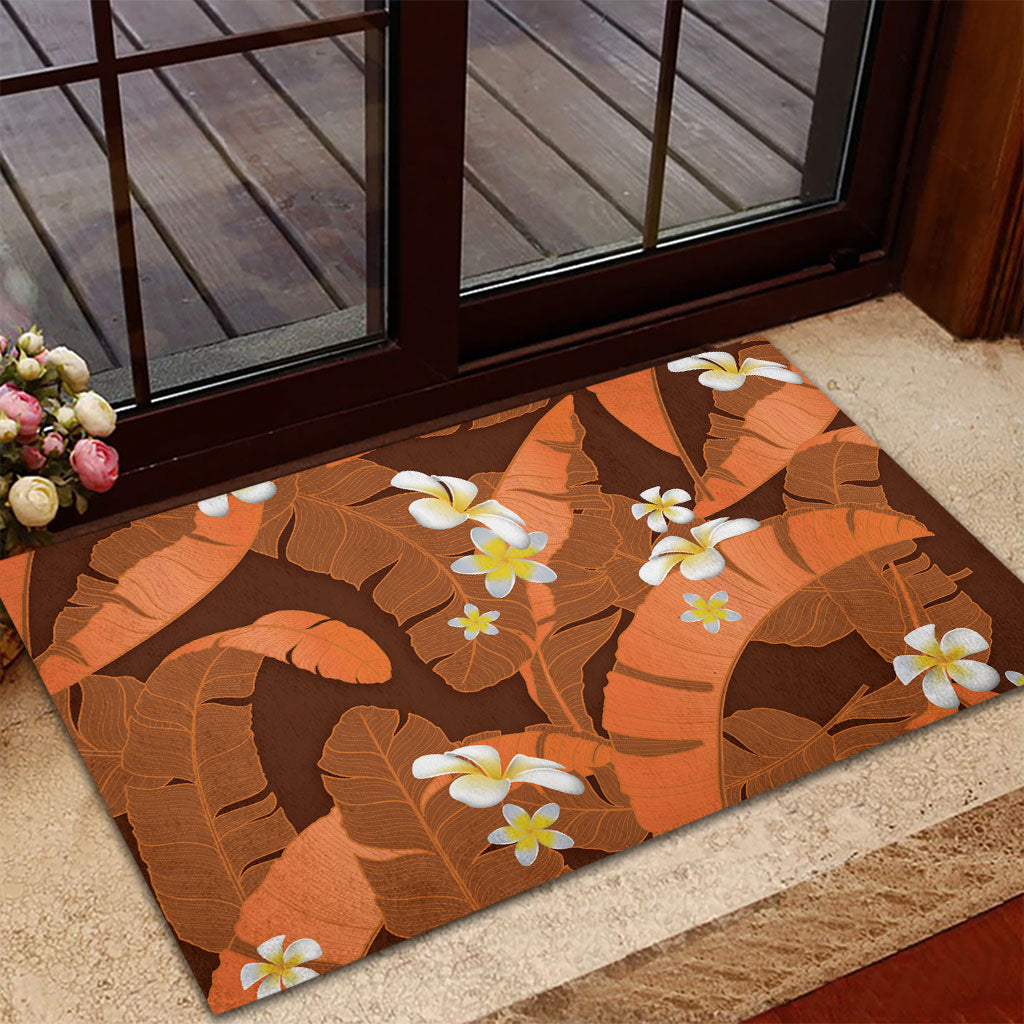 Orange Banana Leaf Hawaii Rubber Doormat Lau Maia Plumeria Tropical Summer Vibes LT14 - Polynesian Pride