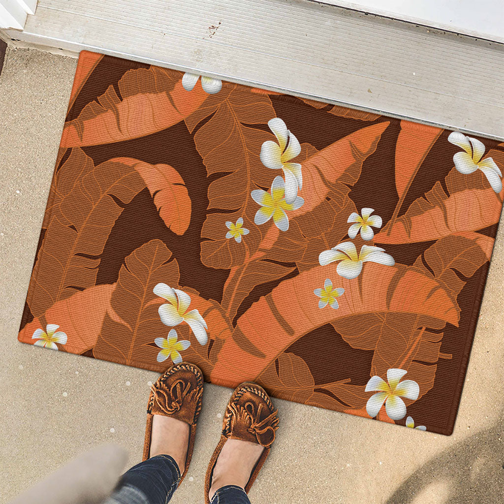 Orange Banana Leaf Hawaii Rubber Doormat Lau Maia Plumeria Tropical Summer Vibes LT14 - Polynesian Pride
