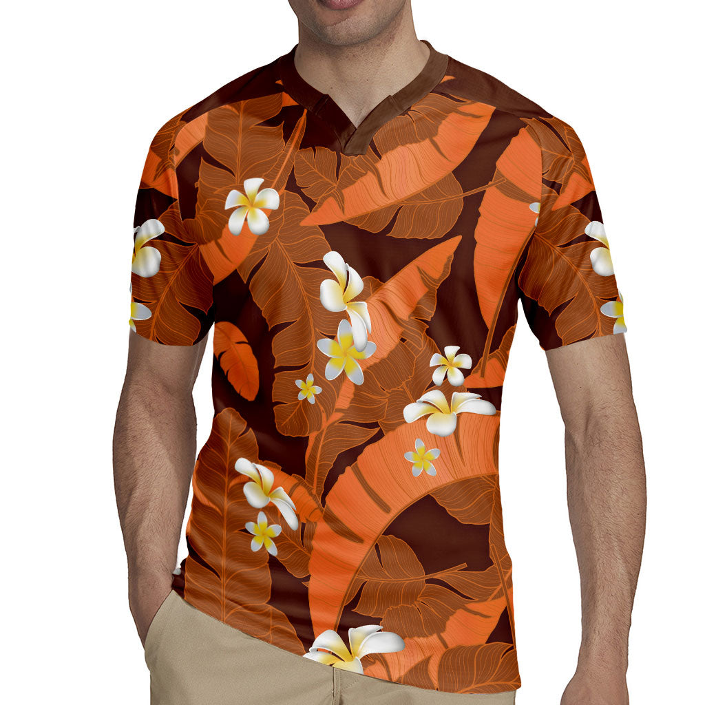 Orange Banana Leaf Hawaii Rugby Jersey Lau Maia Plumeria Tropical Summer Vibes LT14 - Polynesian Pride