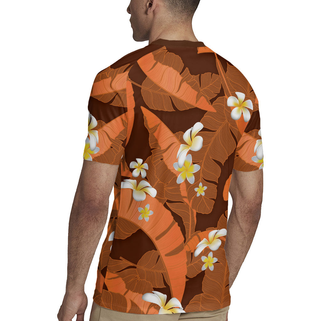 Orange Banana Leaf Hawaii Rugby Jersey Lau Maia Plumeria Tropical Summer Vibes LT14 - Polynesian Pride