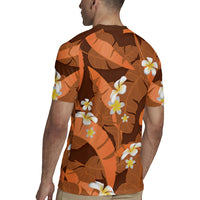 Orange Banana Leaf Hawaii Rugby Jersey Lau Maia Plumeria Tropical Summer Vibes LT14 - Polynesian Pride