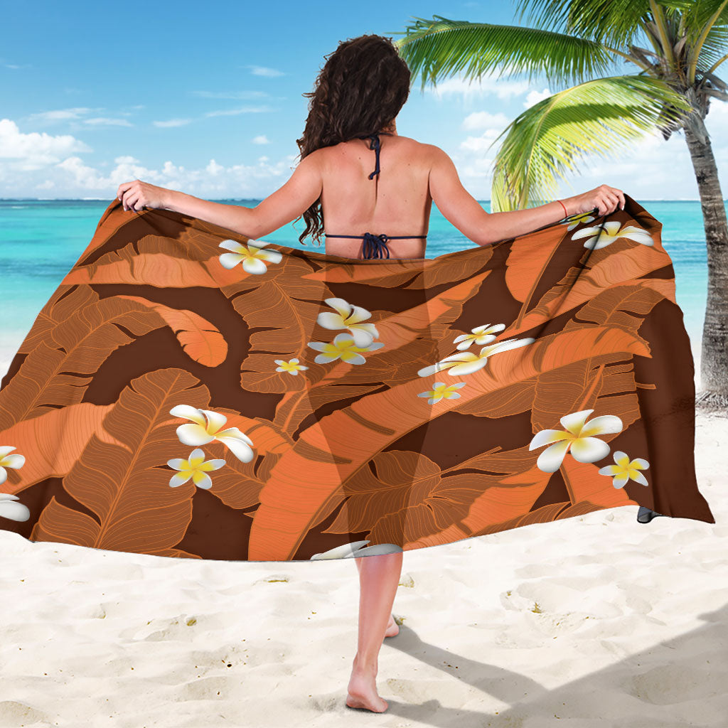 Orange Banana Leaf Hawaii Sarong Lau Maia Plumeria Tropical Summer Vibes LT14 - Polynesian Pride