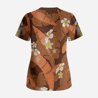 Orange Banana Leaf Hawaii Scrub Top Lau Maia Plumeria Tropical Summer Vibes LT14 - Polynesian Pride