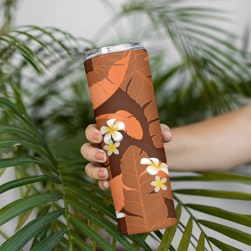 Orange Banana Leaf Hawaii Skinny Tumbler Lau Maia Plumeria Tropical Summer Vibes LT14 - Polynesian Pride