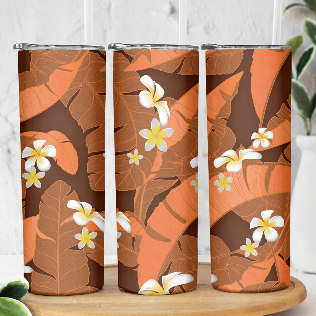 Orange Banana Leaf Hawaii Skinny Tumbler Lau Maia Plumeria Tropical Summer Vibes LT14 - Polynesian Pride