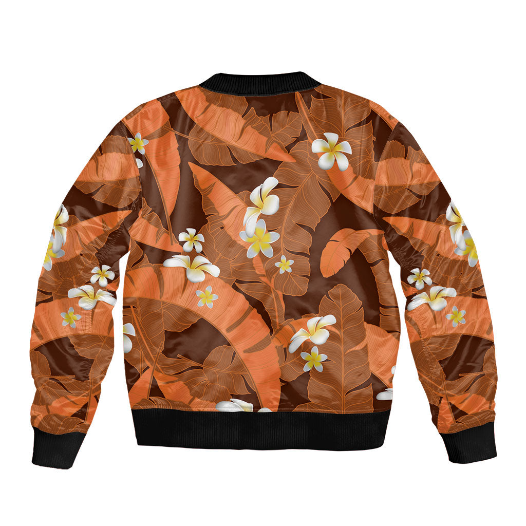Orange Banana Leaf Hawaii Sleeve Zip Bomber Jacket Lau Maia Plumeria Tropical Summer Vibes LT14 - Polynesian Pride