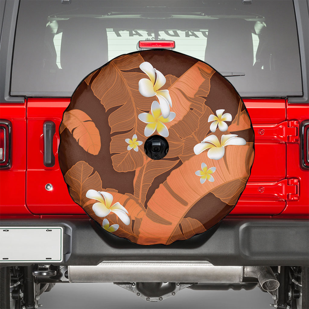 Orange Banana Leaf Hawaii Spare Tire Cover Lau Maia Plumeria Tropical Summer Vibes LT14 - Polynesian Pride