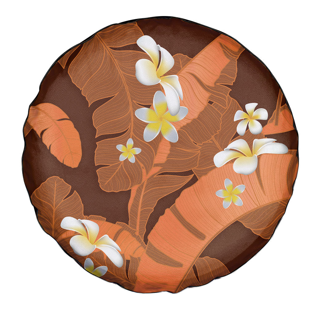 Orange Banana Leaf Hawaii Spare Tire Cover Lau Maia Plumeria Tropical Summer Vibes LT14 - Polynesian Pride