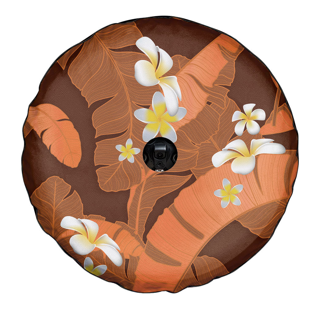 Orange Banana Leaf Hawaii Spare Tire Cover Lau Maia Plumeria Tropical Summer Vibes LT14 - Polynesian Pride