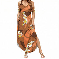 Orange Banana Leaf Hawaii Summer Maxi Dress Lau Maia Plumeria Tropical Summer Vibes LT14 Women Orange - Polynesian Pride