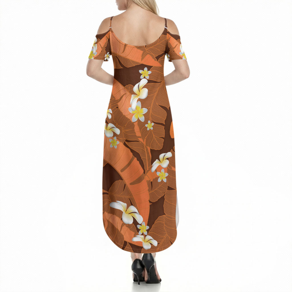 Orange Banana Leaf Hawaii Summer Maxi Dress Lau Maia Plumeria Tropical Summer Vibes LT14 - Polynesian Pride