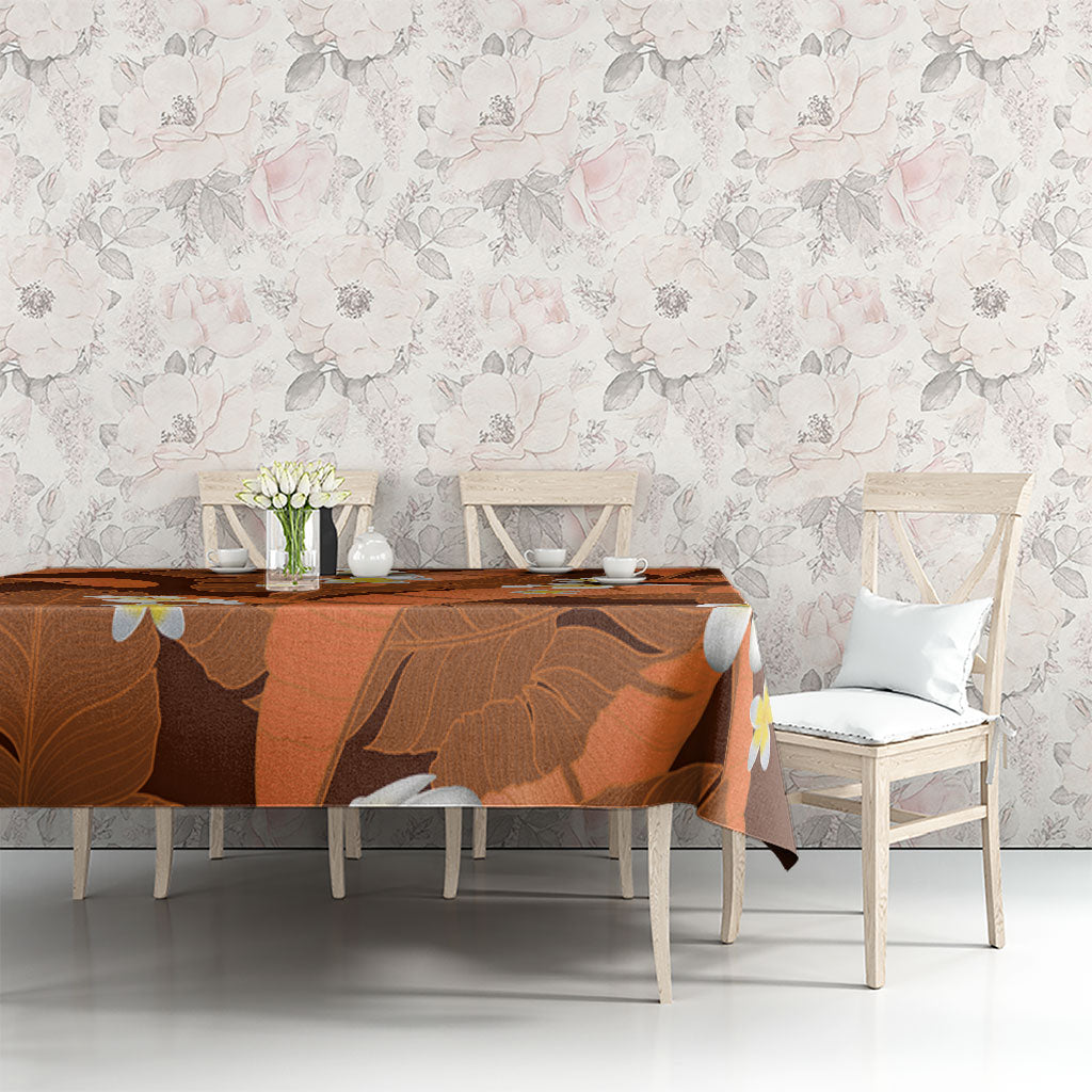 Orange Banana Leaf Hawaii Tablecloth Lau Maia Plumeria Tropical Summer Vibes LT14 - Polynesian Pride