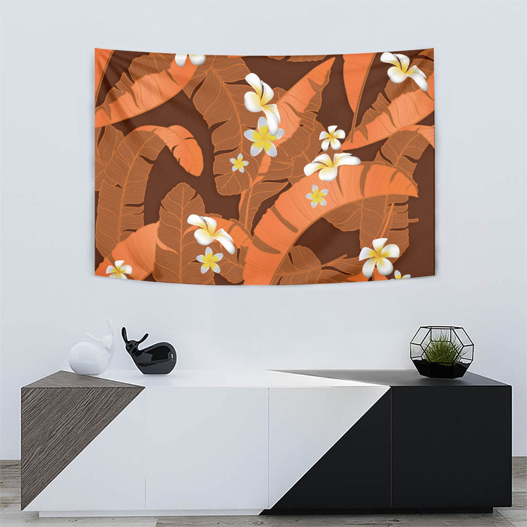 Orange Banana Leaf Hawaii Tapestry Lau Maia Plumeria Tropical Summer Vibes LT14 - Polynesian Pride
