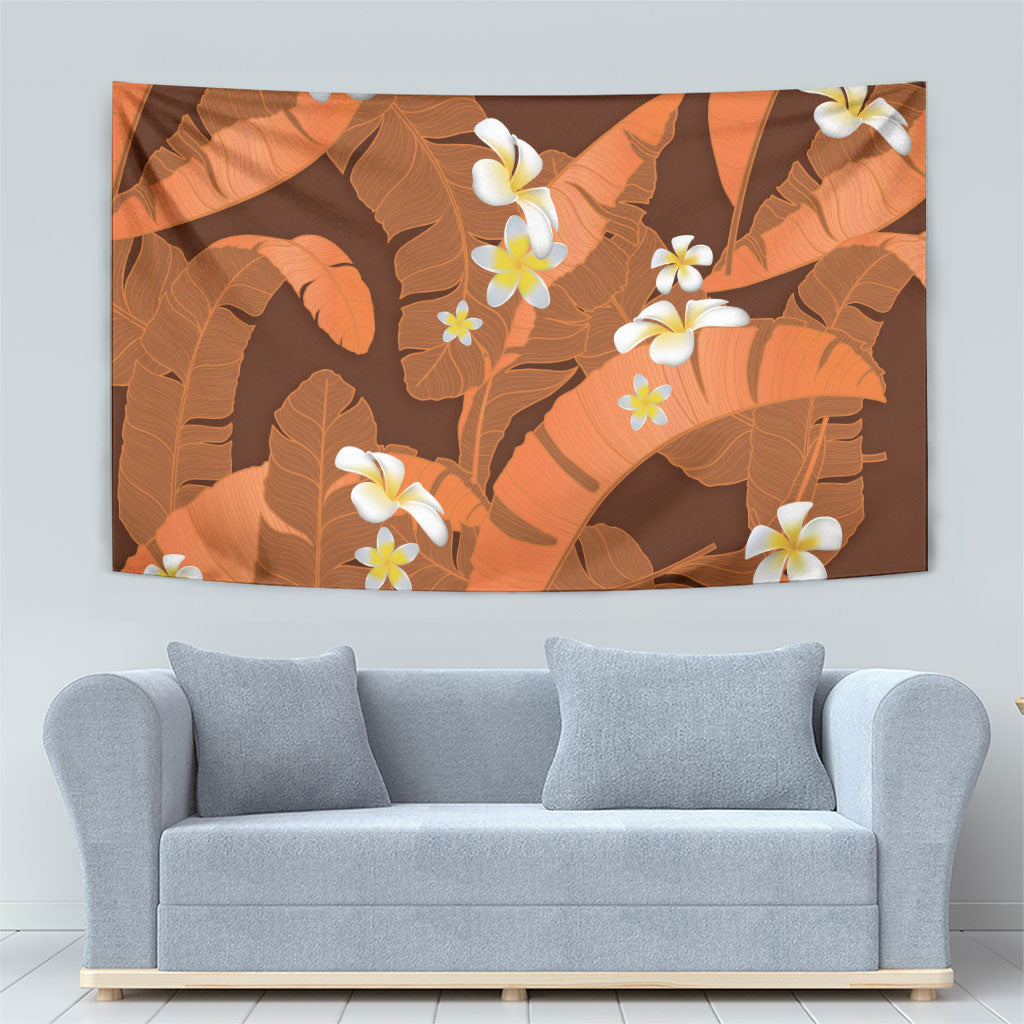 Orange Banana Leaf Hawaii Tapestry Lau Maia Plumeria Tropical Summer Vibes LT14 - Polynesian Pride