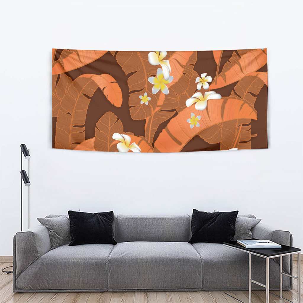 Orange Banana Leaf Hawaii Tapestry Lau Maia Plumeria Tropical Summer Vibes LT14 - Polynesian Pride