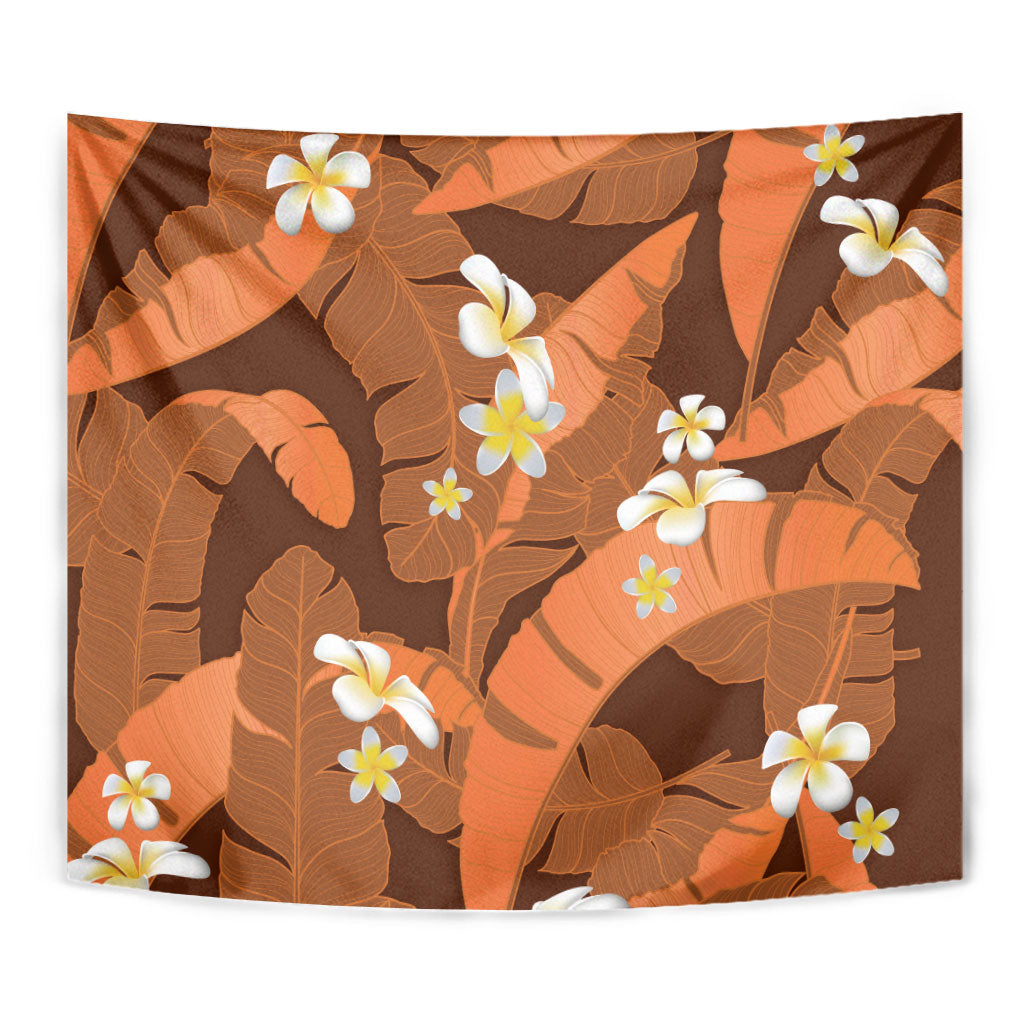 Orange Banana Leaf Hawaii Tapestry Lau Maia Plumeria Tropical Summer Vibes LT14 - Polynesian Pride