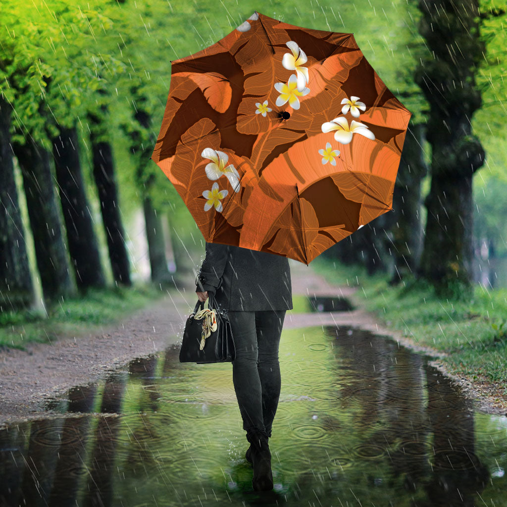 Orange Banana Leaf Hawaii Umbrella Lau Maia Plumeria Tropical Summer Vibes LT14 - Polynesian Pride