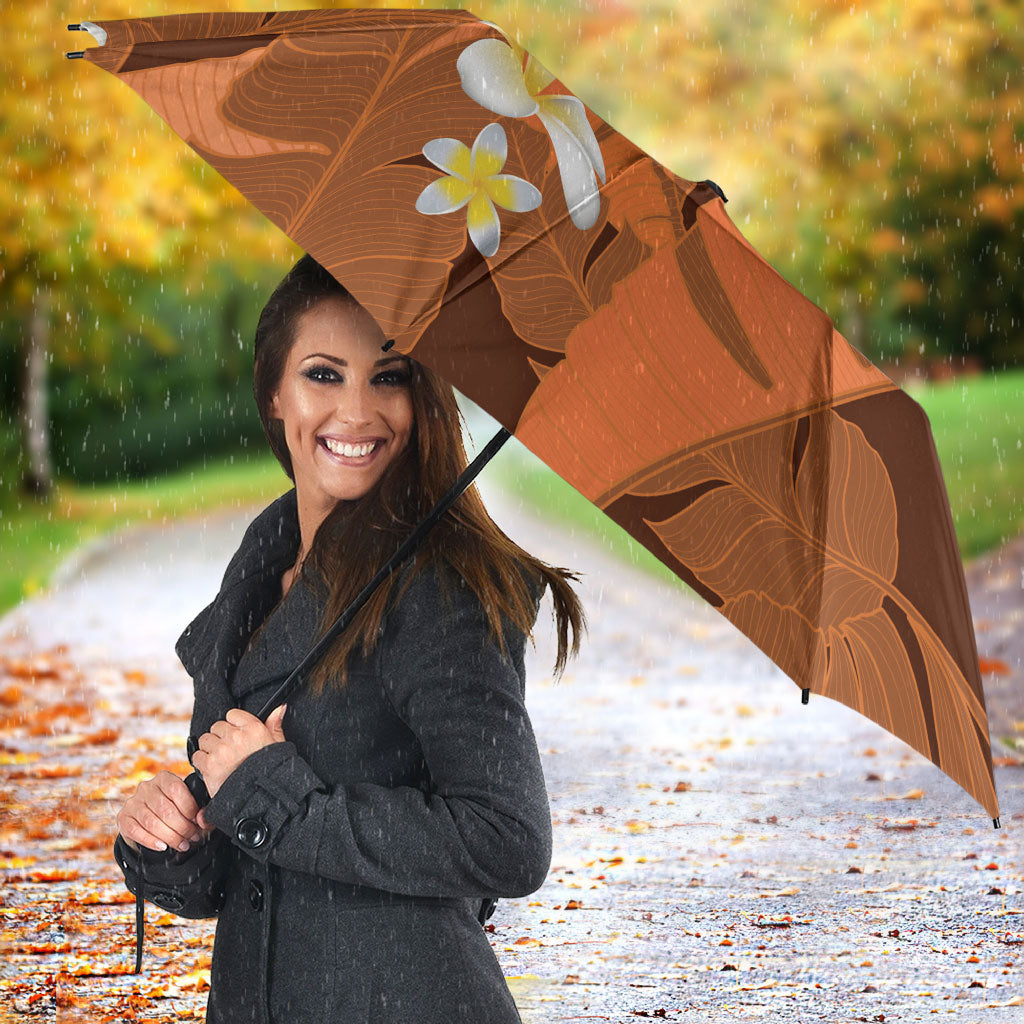 Orange Banana Leaf Hawaii Umbrella Lau Maia Plumeria Tropical Summer Vibes LT14 - Polynesian Pride