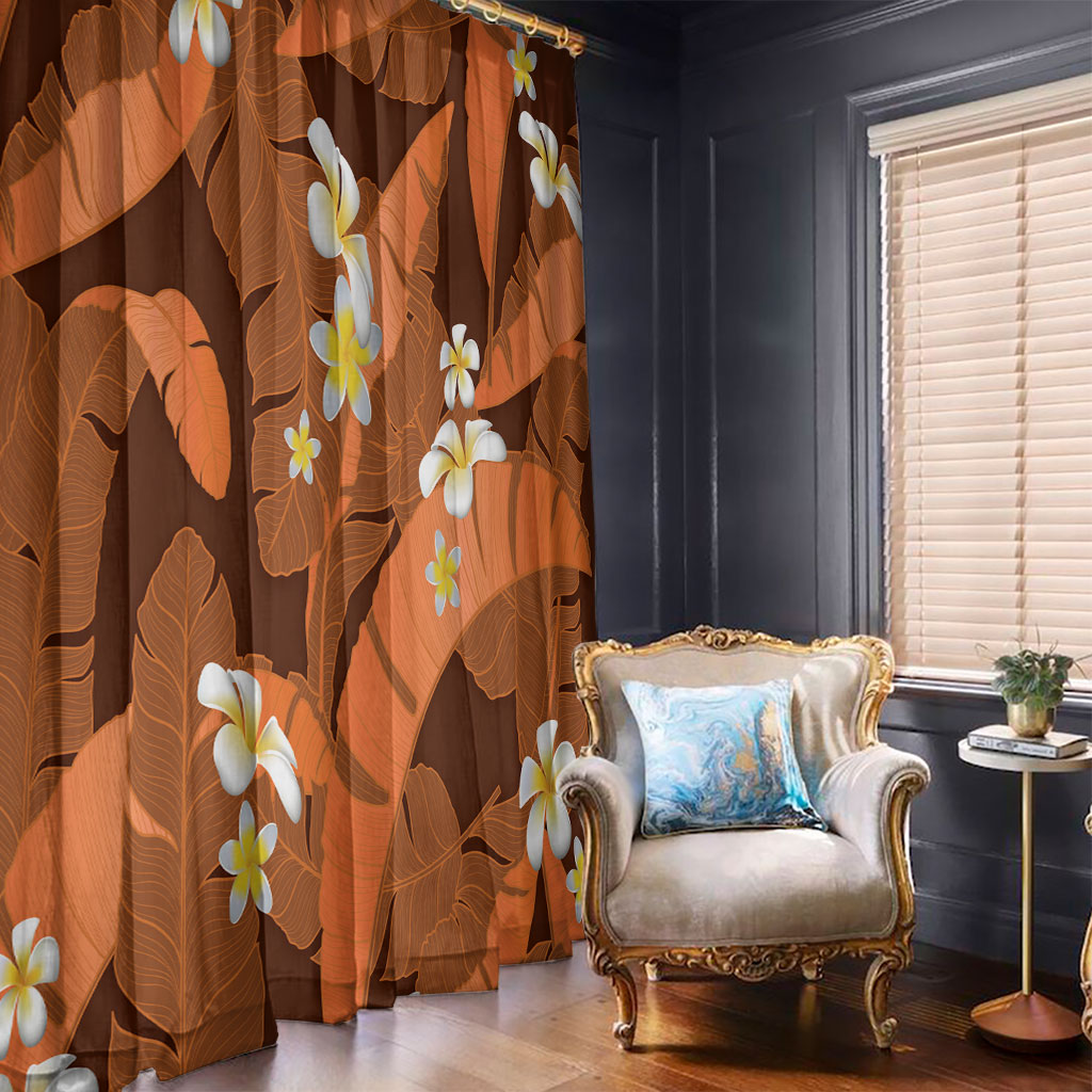 Orange Banana Leaf Hawaii Window Curtain Lau Maia Plumeria Tropical Summer Vibes LT14 - Polynesian Pride