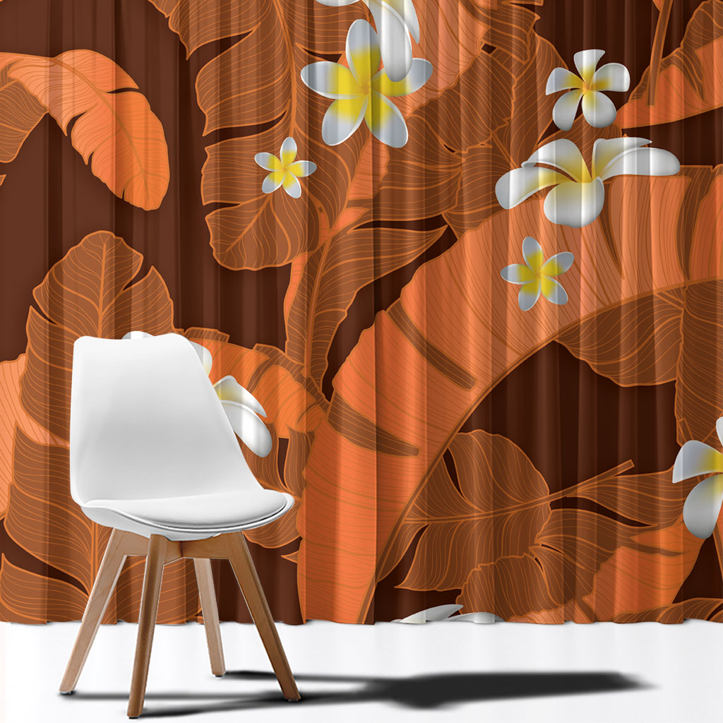 Orange Banana Leaf Hawaii Window Curtain Lau Maia Plumeria Tropical Summer Vibes LT14 - Polynesian Pride