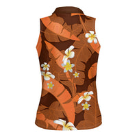 Orange Banana Leaf Hawaii Women Sleeveless Polo Shirt Lau Maia Plumeria Tropical Summer Vibes LT14 - Polynesian Pride