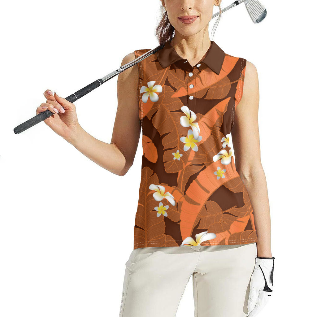 Orange Banana Leaf Hawaii Women Sleeveless Polo Shirt Lau Maia Plumeria Tropical Summer Vibes LT14 - Polynesian Pride