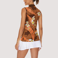 Orange Banana Leaf Hawaii Women Sleeveless Polo Shirt Lau Maia Plumeria Tropical Summer Vibes LT14 - Polynesian Pride